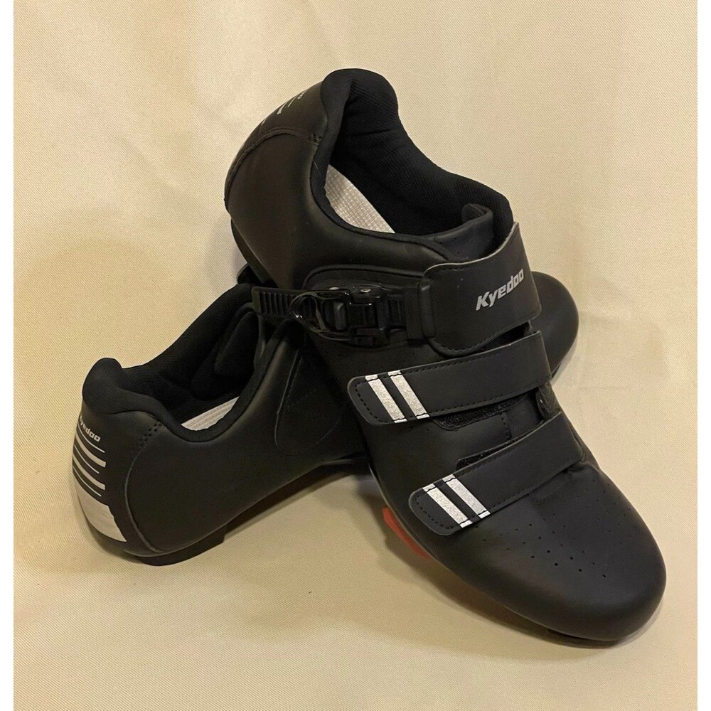 Kyedoo Road Cycling Shoes Black Hook & Loop Straps 3-Bolt Compatible EU 45